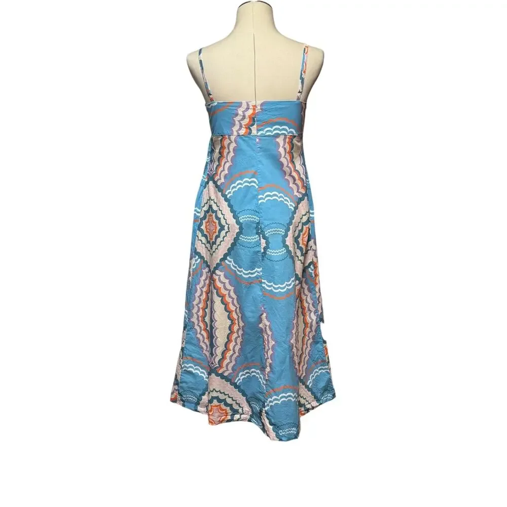 Never on Sunday Midi Sundress Blue Purple Orange Small